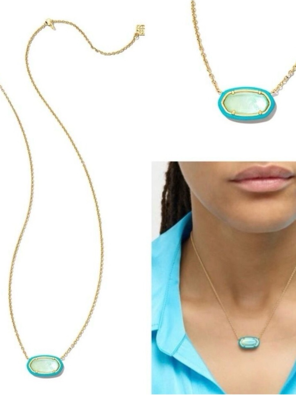 Kendra Scott Elisa Enamel Frame Necklace - Gold Sea Green Ombré Illusion